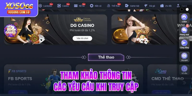 Tham khảo thông tin các yêu cầu khi truy cập
